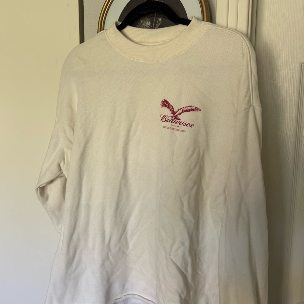 PacSun White Crewneck with Red Budweiser Logo